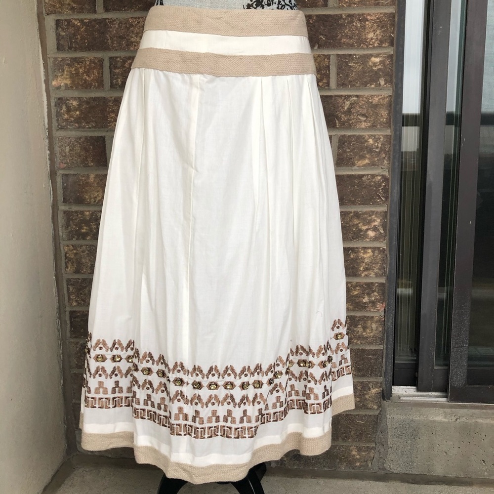 Elegant White and Brown A-Line Skirt